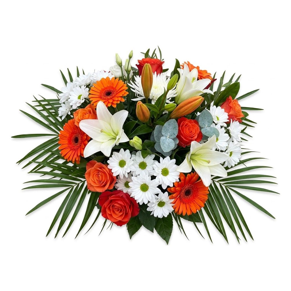Un bouquet de lys blancs et de gerberas orange