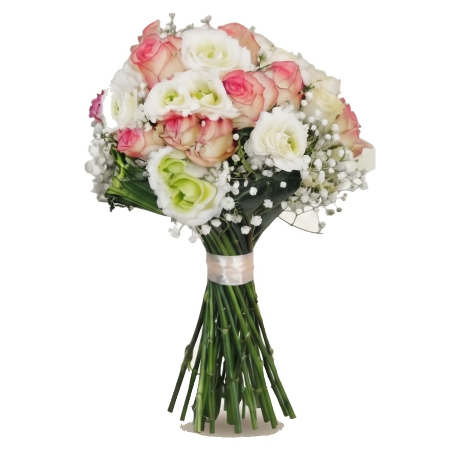 Bouquet rond, roses & gypsophile